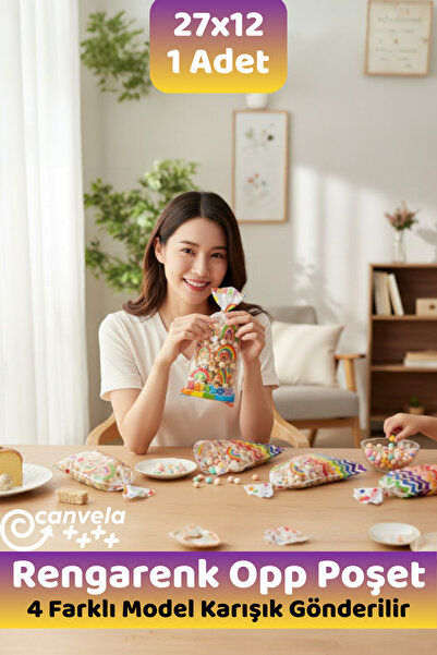CANVELA 1 Adet Gökkuşağı ve Rengarenk 27x12 Cm Opp Yapışkansız Poşet