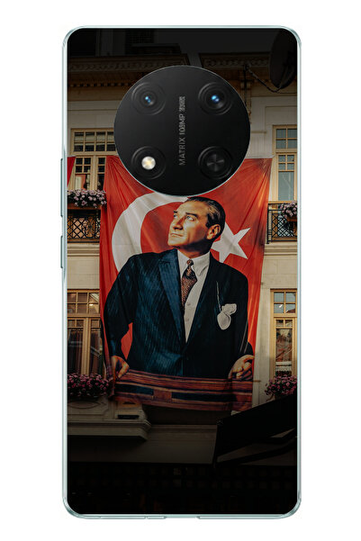 TechTree حافظة سيليكون متوافقة مع Honor X9C بتفاصيل علم كبير أتاتورك مطبوع