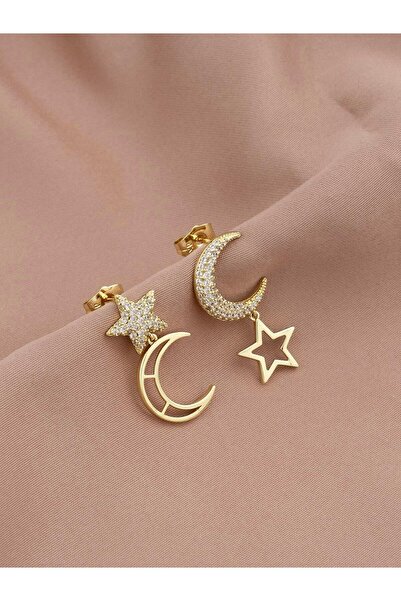 Zuum XUPING ÖZEL SERİ 14K ZİRKON TAŞLI AY YILDIZ DETAY TASARIM KÜPE