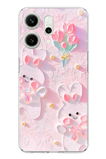 TechTree حافظة سيليكون متوافقة مع هاتف اوبو رينو 14 5G لطيفة على شكل أرانب مطبوع