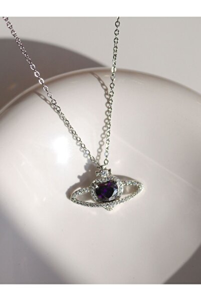 Reorah Collection Purple Silver Color - Vivienne Saturn Necklace with Purple ...