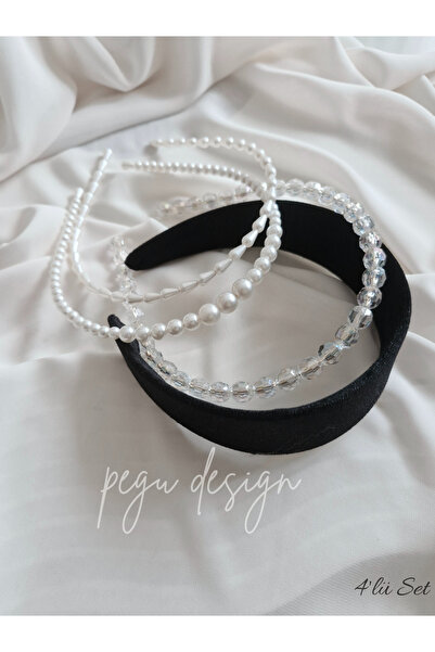 pegu baby collection Set of 4 Wide Velvet Crown and Row of Pearl Crown, Bride...