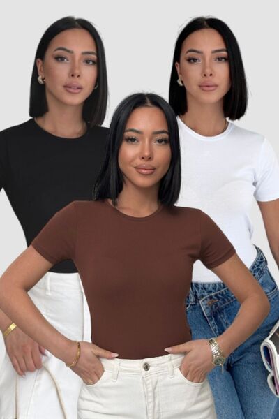 Lunamiratto Women's 3-Pack Cycling Short Sleeve White Black Coffee Cotton Bod...