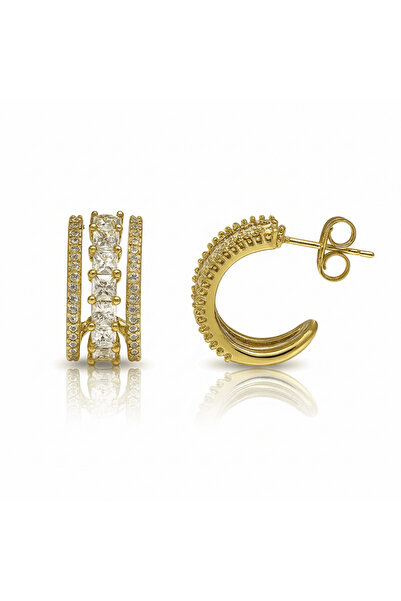 Tesbihane Women's Xuping Steel Earrings - 3 Row Design - White Zircon Stone -...