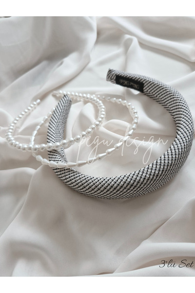 pegu baby collection طقم من 3 قطع من تاج اللؤلؤ المبطن بالإسفنج والمتسلسل، لل...