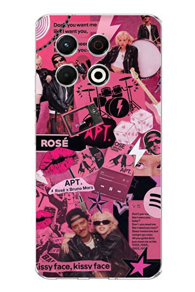 TechTree حافظة سيليكون متوافقة مع تكنو سبارك 30 برو من بلاك بينك كولاج مطبوع