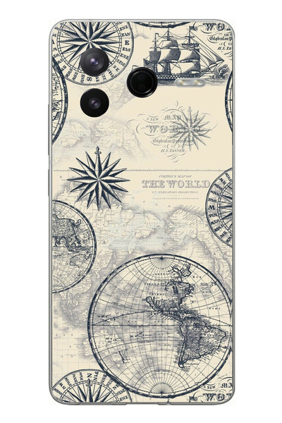 TechTree Poco F7 Pro Compatible Vintage World Map and Compass Printed Silicon...
