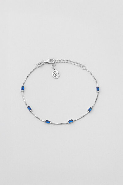 So CHIC... Renkli Taşlı 18 Ayar Beyaz Altın Kaplama 19 Cm Gümüş Baget Bileklik