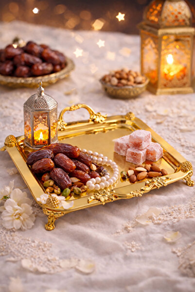 Fabrication Sultan Gold Tepsi Paslanmaz Çelik Gold & Gümüş Söz Nişan Nikah Ça...