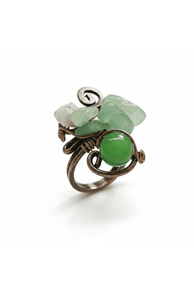 Tesbihane خاتم نسائي من سبائك النحاس والبرونز - مع حجر الأفنتورين الطبيعي غير...