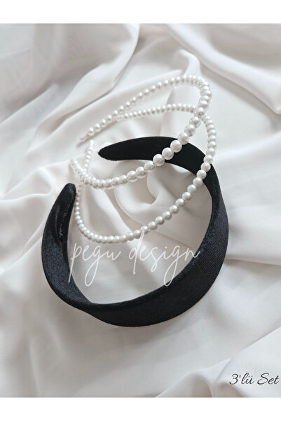 pegu baby collection طقم من 3 قطع تاج مخملي أسود ومرصع باللؤلؤ، للعروس، للمنا...