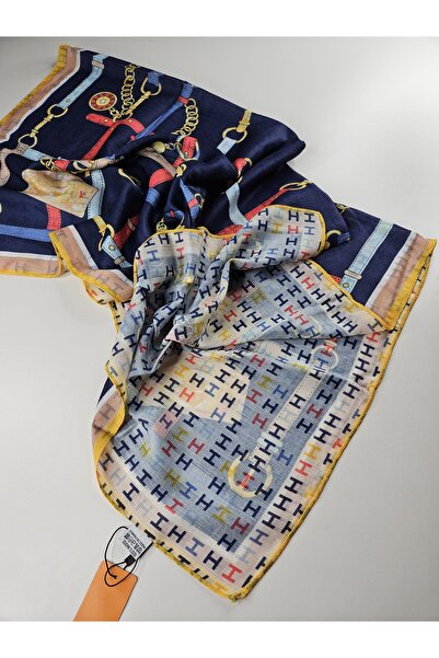 tomrisboutique Luxury Wool Scarf Hijab Foulard Scarf Shawl H Pattern 90 X 90 cm