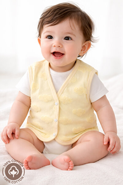 Miniel Unisex Baby Cloud Patterned Organic Cotton Double Layer Lined Baby Vest