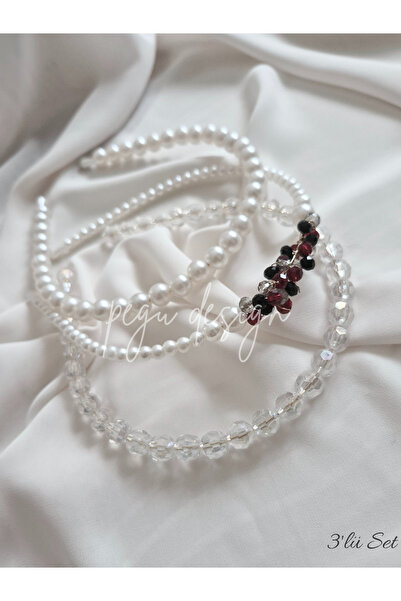 pegu baby collection Set of 3 Crystal Cut Beads and Row of Pearl Crown, Bride...