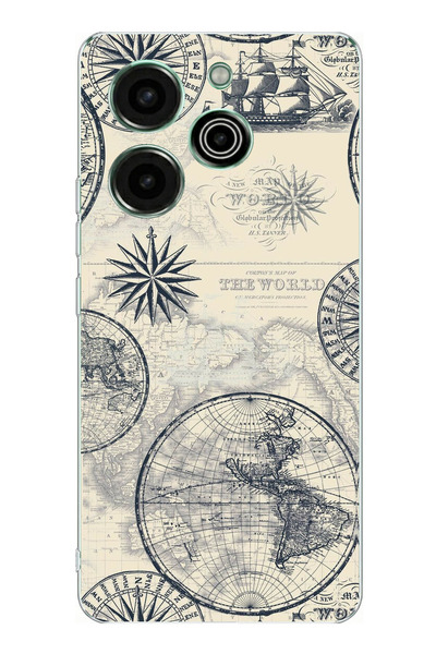 TechTree Tecno Pova 6 Pro Compatible Vintage World Map and Compass Printed Si...
