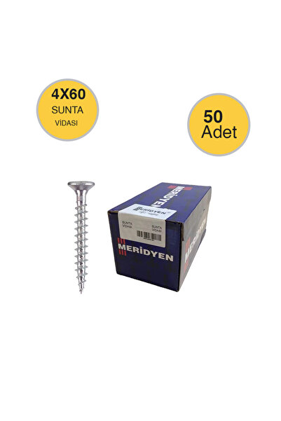 NVT YAPI İNŞAAT Meridyen 4.0X60 Sunta Vidası Sivri Uçlu Ahşap Tahta Ağaç Mobi...