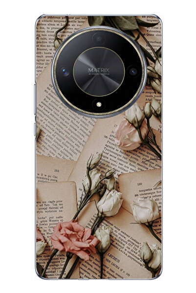 TechTree حافظة سيليكون متوافقة مع Honor X9B بتصميم ورود جريدة ريترو مطبوع