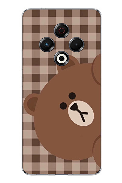 TechTree حافظة سيليكون مطبوع متوافقة مع تكنو سبارك 30 بتصميم جانب الدب البني