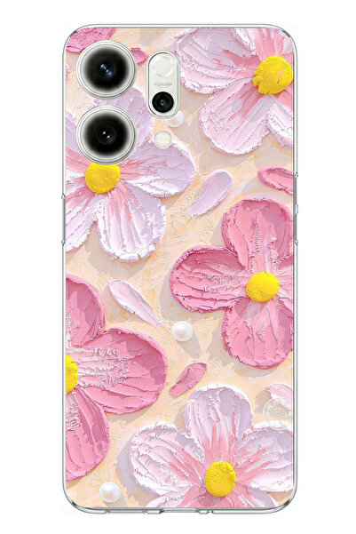 TechTree Oppo Reno 14 5g Compatible Pink White Flowers Watercolor Printed Sil...