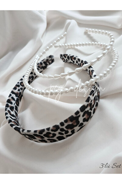 pegu baby collection طقم من 3 قطع من تاج مخملي بنقشة الفهد ومرصع باللؤلؤ، للع...