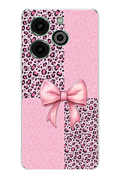 TechTree حافظة سيليكون متوافقة مع تكنو بوفا 6 برو بنمط الفهد الوردي وشريط مطبوع