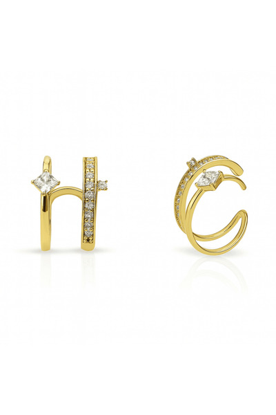 Tesbihane Women's Xuping Steel Earrings - Solitaire Model - White Zircon Ston...