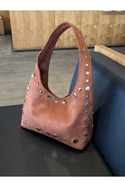 na nura collection Tan Women's Suede Mini Hand and Shoulder Bag with Staple D...