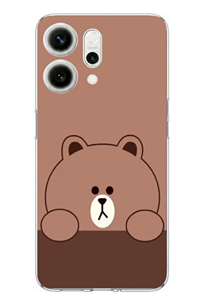 TechTree حافظة سيليكون مطبوع متوافقة مع هاتف اوبو رينو 14 5G بتصميم الدب البني