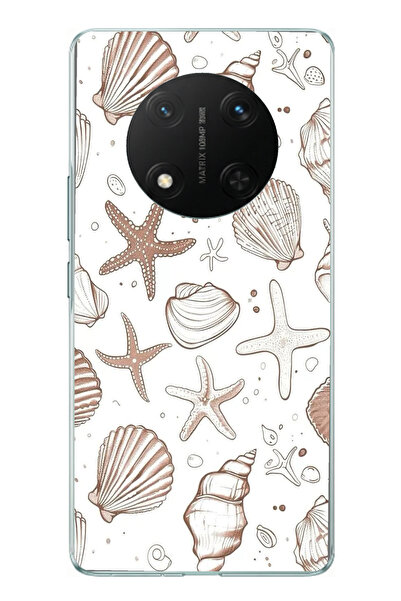 TechTree Honor X9C Compatible Brown Starfish and Conch Printed Silicone Case