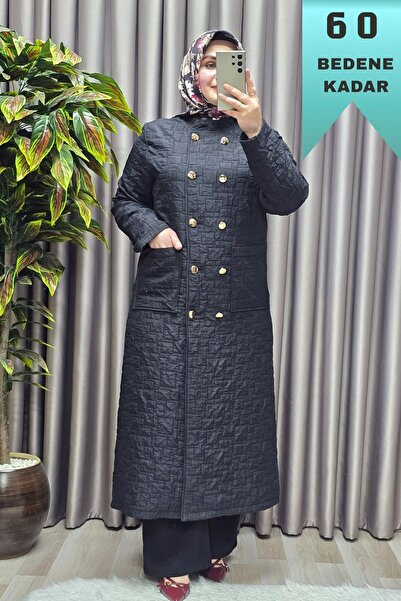Elmas Tesettür Women's Clothing Plus Size Quilted Metal Buttoned Double-Breas...