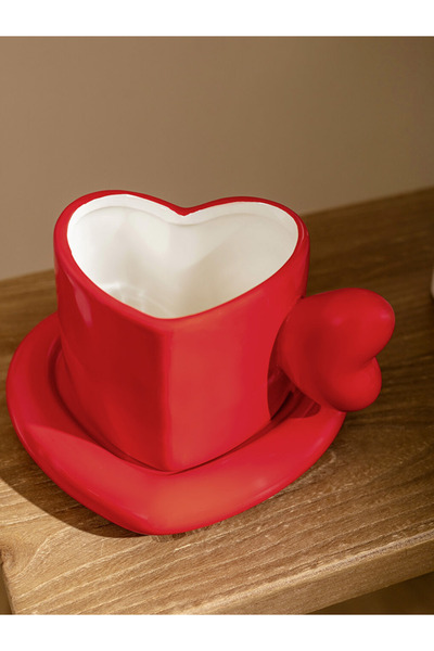 LC Waikiki RENKLİMAĞAZADAN Kırmızı Kalp Figürlü Seramik Çay Fincanı 430 Ml