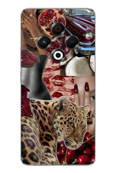 TechTree حافظة سيليكون متوافقة مع هاتف Tecno Spark 30 باللون الأحمر الفهد مطبوع