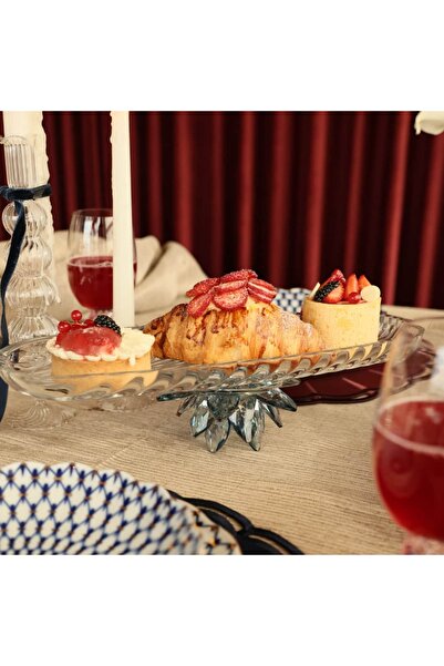 i love home glass وعاء زجاجي أزرق بلوري