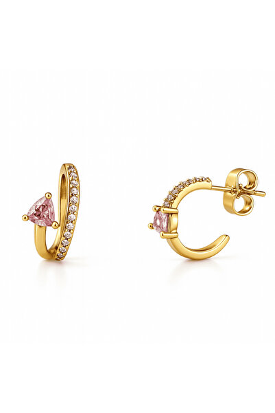 Tesbihane Women's Xuping Steel Earrings - Solitaire Model - Row of White Zirc...