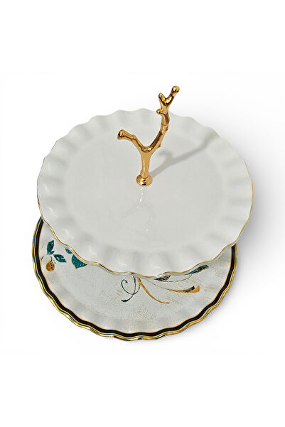 Sudedi Home Hüma Bird Patterned Gold Gilded Glass Layered Kura Piped K