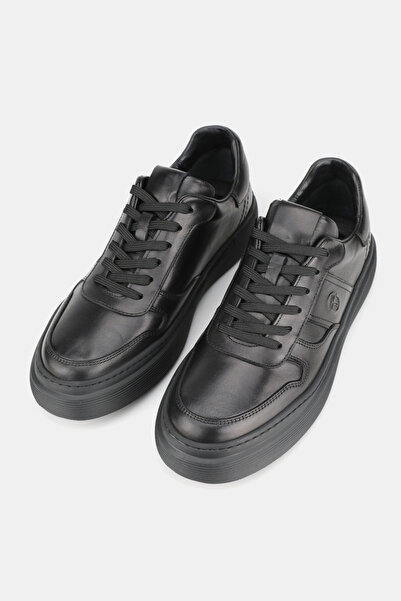 TUNAELLİ Men's Black Genuine Natural Leather Eva Sole Sneaker Lace-Up Shoes