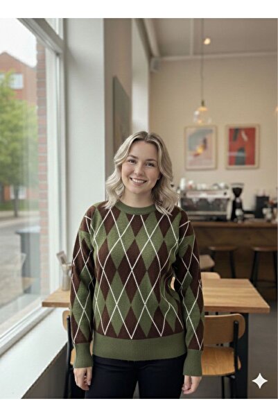 Dilasu Triko Şerit detaylı baklava desenli kazak