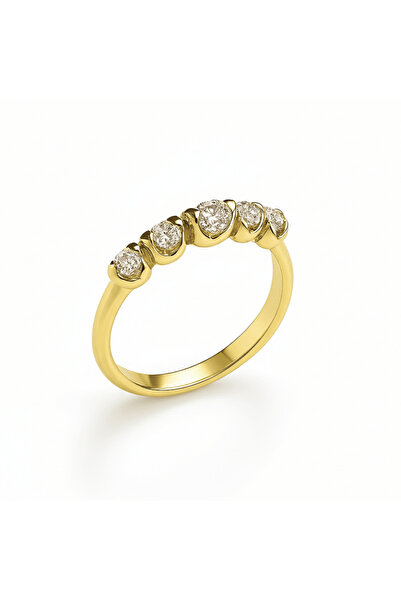 Tesbihane Women's Xuping Steel Five-Stone Ring - White Zircon Stone - Gold Co...