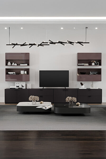 Enza Home Modena Kalkar Kapaklı Üst Tv Modülü - Parlak Kahve