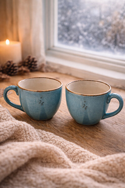 Evila 2’li Porselen Kupa Seti – Mavi Porselen Kahve ve Çay Kupası