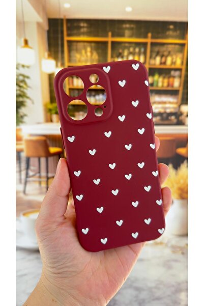 Vip Case iPhone 14 Pro Max Compatible White Heart Patterned Silicone Shock-Ab...