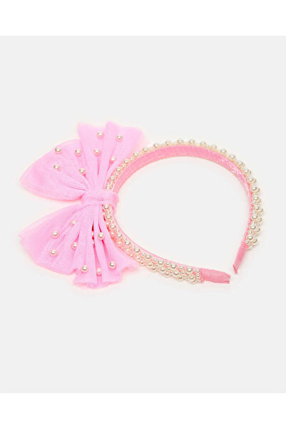REDTAG Girls Pink Bow Trim Headband