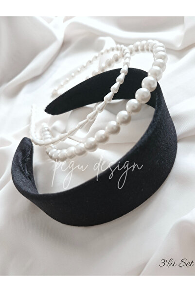 pegu baby collection SET DE 3 CORONĂ LARGĂ DE CATIFEA NEGRĂ CU PERLE, PENTRU ...