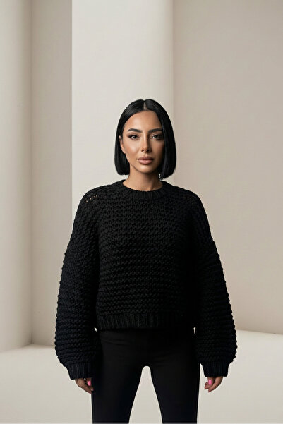 ALFUDO Moda Collection Women's Crew Neck Balloon Sleeve Knitwear Kaza