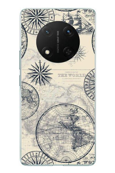 TechTree Honor X9C Compatible Vintage World Map and Compass Printed Silicone ...