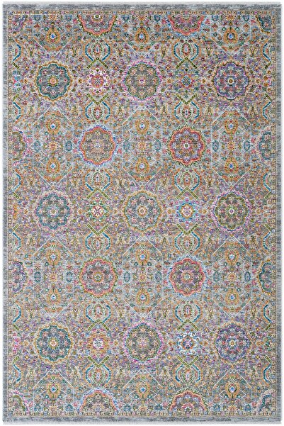 Cool Halı Mondela Gri Renkli Rustik Çiçekli Etnik Desenli Vintage Makine Doku...