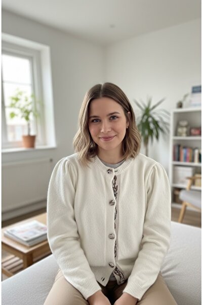 My Blog Cream Brown Button Placement Patterned Cardigan - 231013