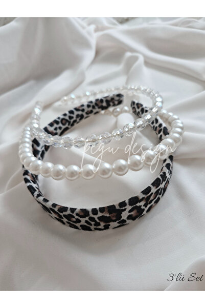 pegu baby collection Set of 3 Velvet Leopard Pattern and Rowed Pearl Crown, B...