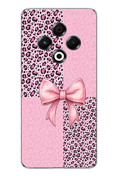 TechTree Tecno Spark 30 Compatible Pink Leopard Pattern and Ribbon Printed Si...