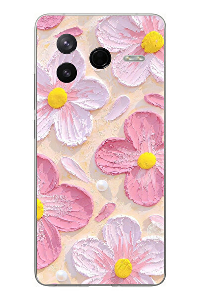 TechTree Poco F7 Pro Compatible Pink White Flowers Watercolor Printed Silicon...